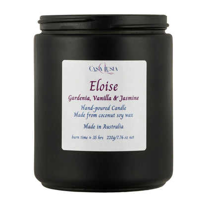 Eloise Handmade Scented Cocosoy Candles, in Gardenia Vanilla and Jasmine, gardenia fragrance, vanilla fragrance, jasmine fragrance, candle in detail